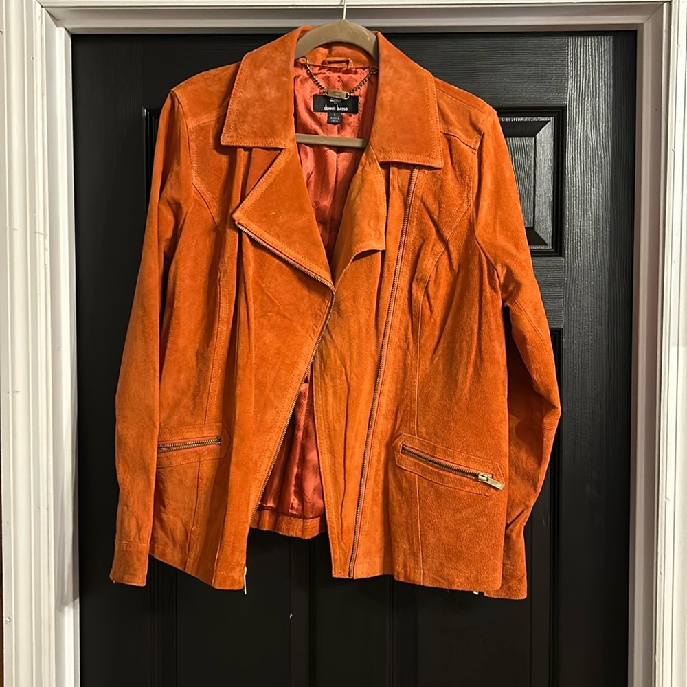 Dennis Basso Womens orange Leather Moto Jacket